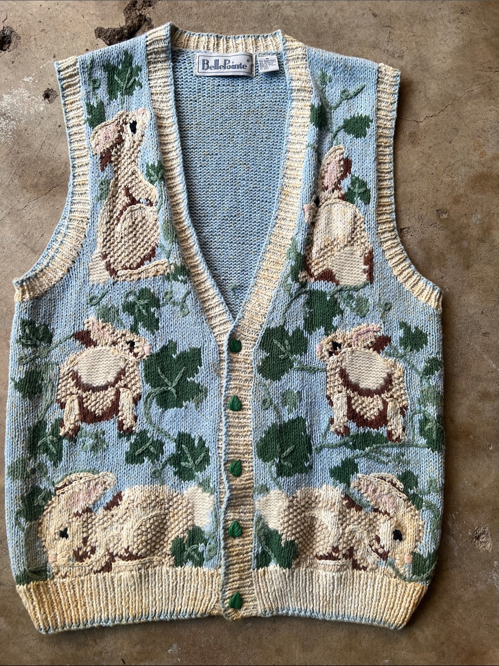 BellePointe Bunny Motif Knit Vest in Pale Blue and Cream
